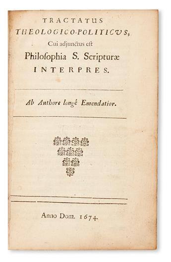POLITICAL THOUGHT  [SPINOZA, BARUCH.] Tractatus Theologico-Politicus.  1674
